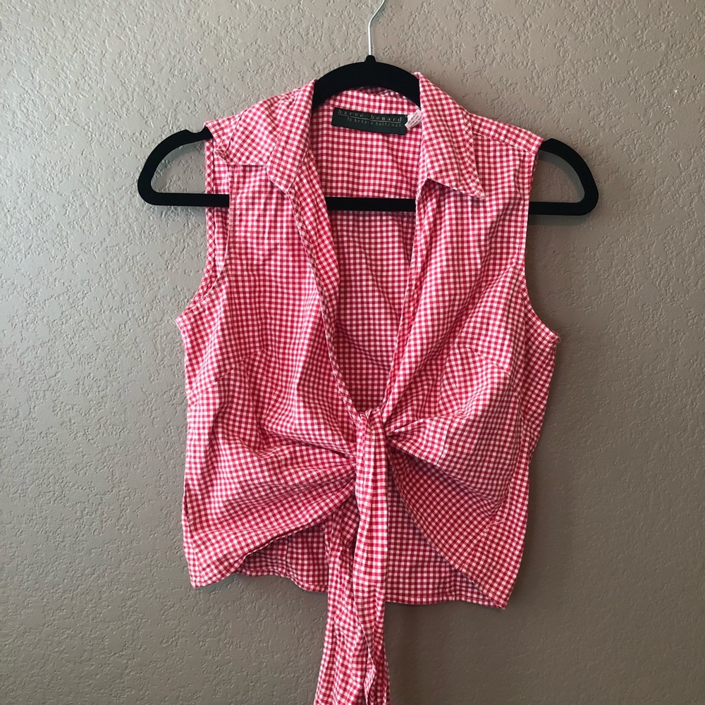 Vintage Red Checkered Wrap Blouse